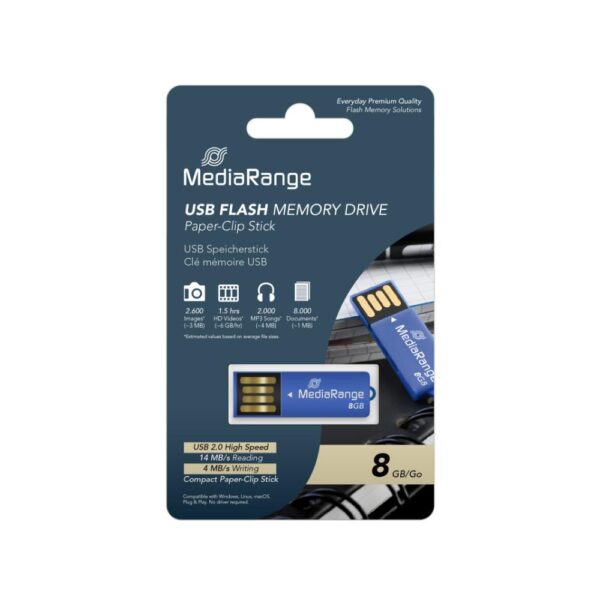 MediaRange USB 2.0 Nano Flash Drive Paper-clip stick 8GB (Blue) (MR975) - Image 2